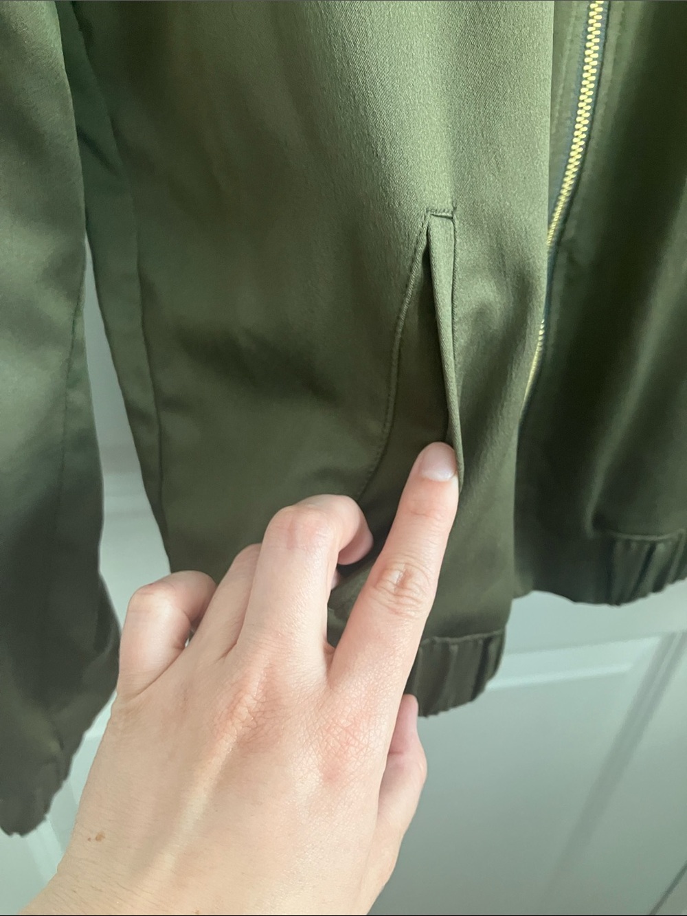 Michael Kors Satin Bomber Jacket in Olive - Picture 5 of 7